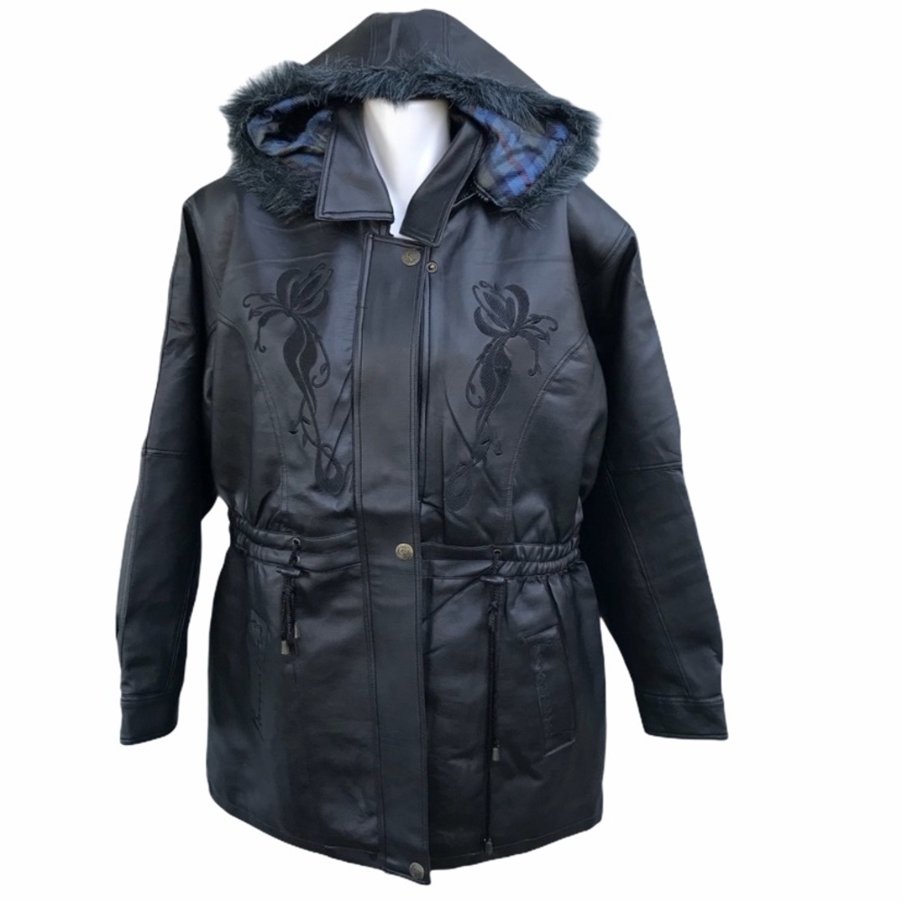 Moda Italy Leather Embroidered Black Jacket